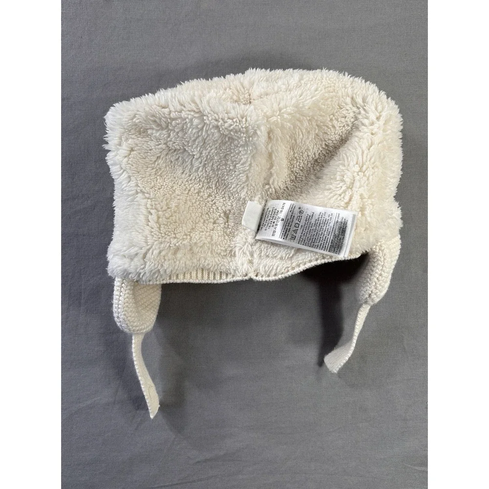 Gap Baby Bear Cotton Knit Beanie Sherpa Lining Baby 18-24 Months With Chin Strap
