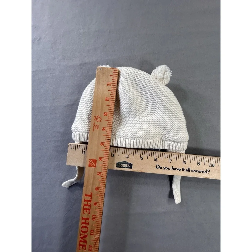 Gap Baby Bear Cotton Knit Beanie Sherpa Lining Baby 18-24 Months With Chin Strap