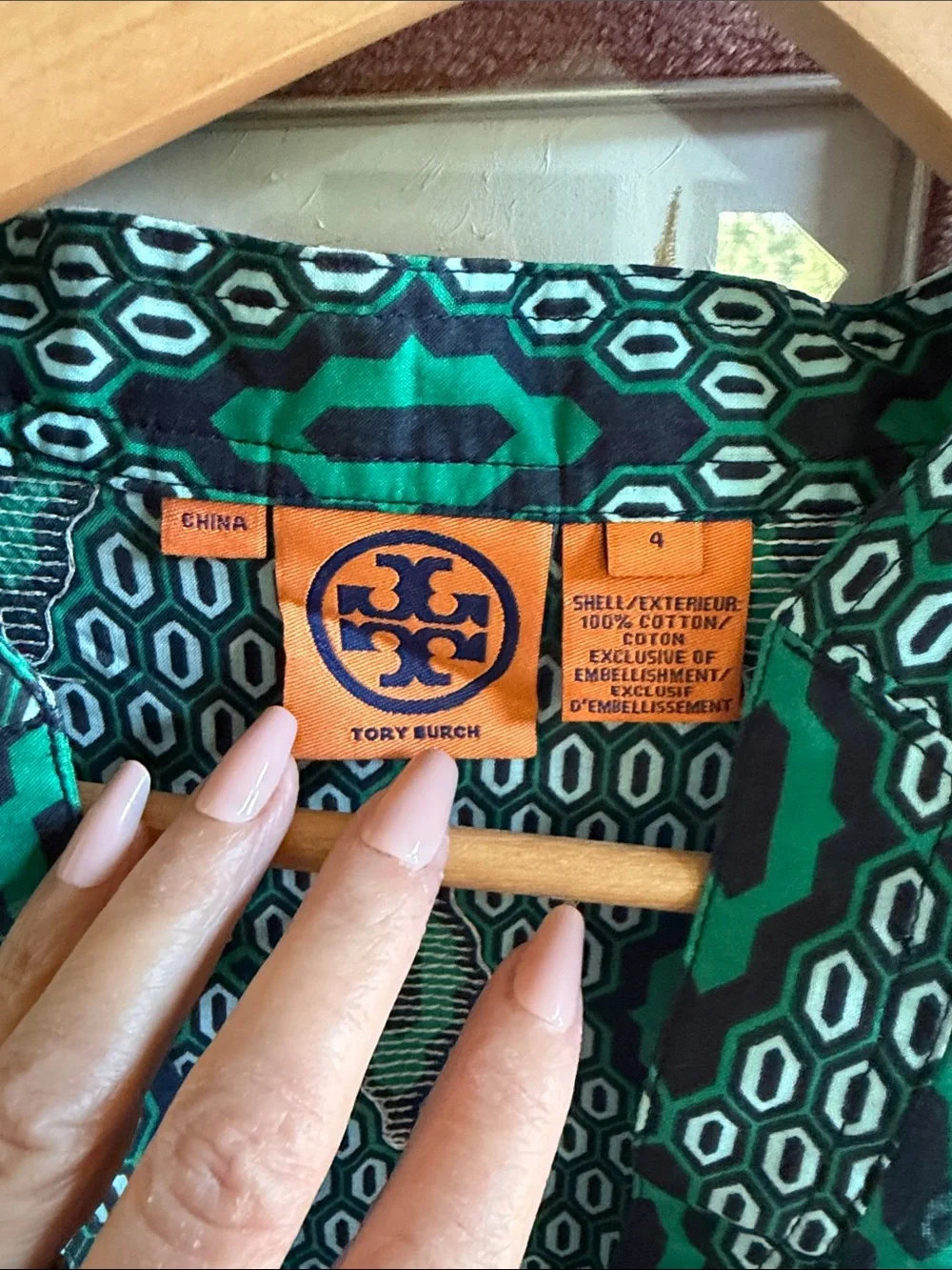 Tory Burch Geometric Notched Neckline Cotton Embellished Blouse