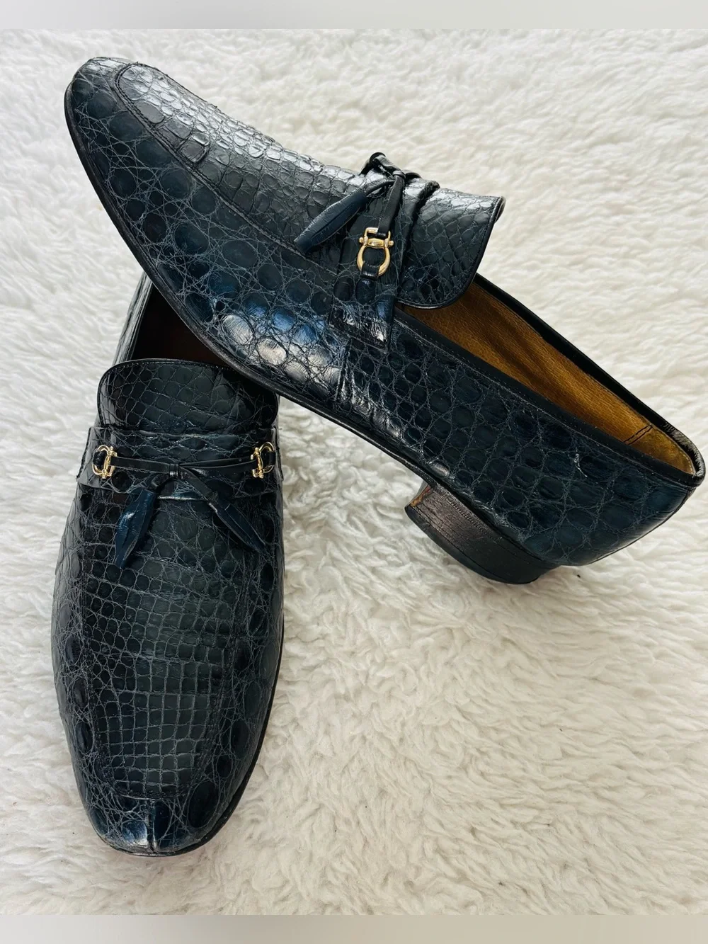Vintage Genuine Croc Skin Navy Blue Leather Customized Slip On Shoes 10.5