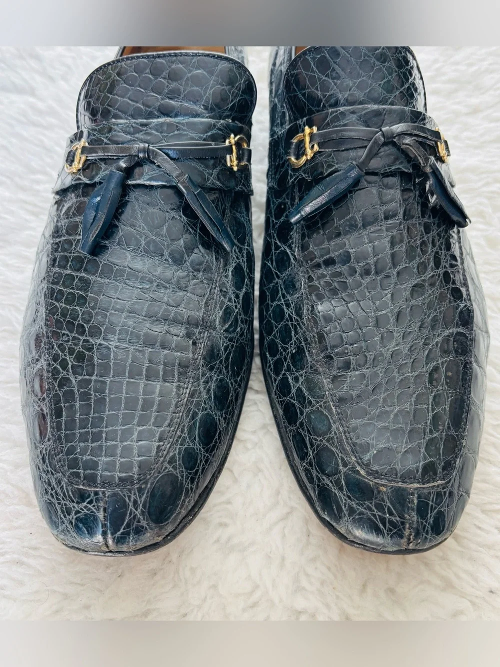 Vintage Genuine Croc Skin Navy Blue Leather Customized Slip On Shoes 10.5