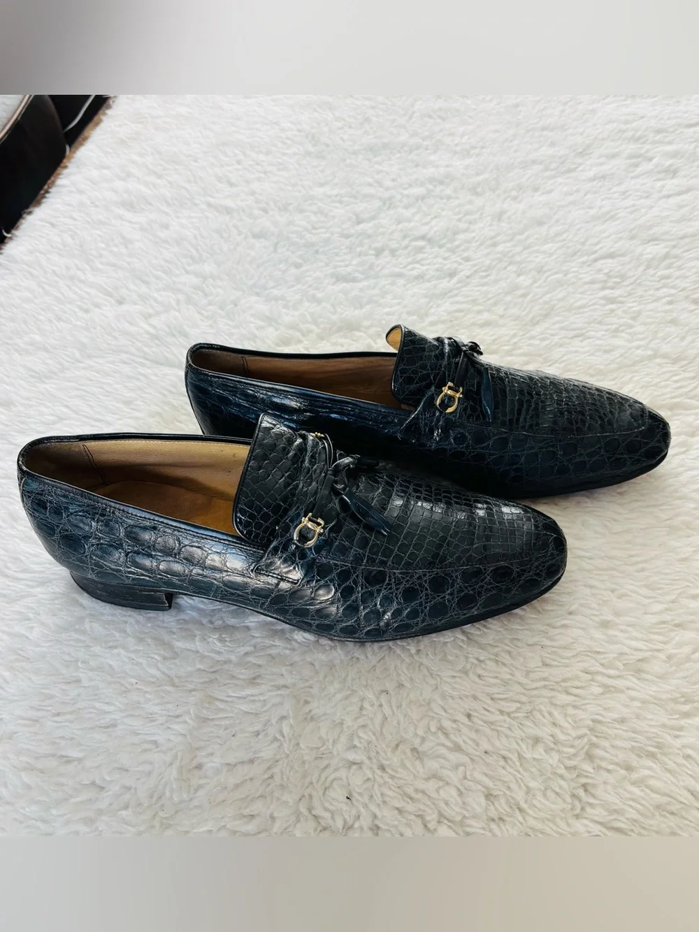 Vintage Genuine Croc Skin Navy Blue Leather Customized Slip On Shoes 10.5