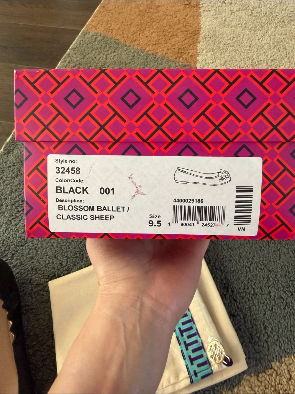 Tory Burch Black Classic Sheep Blossom Ballet Flats