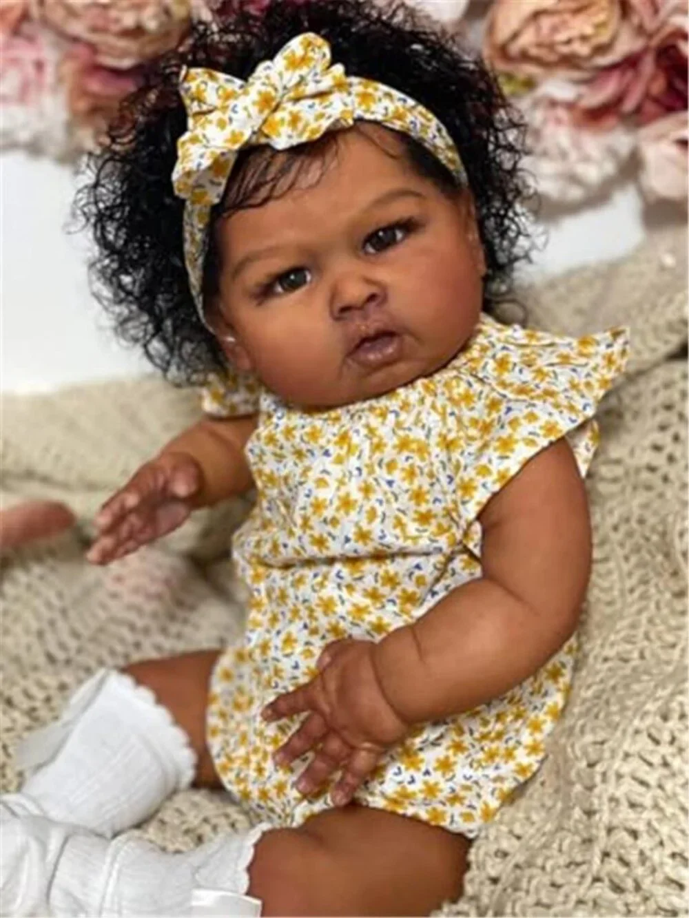 24 Inch Reborn Baby Doll Black Girl Silicone Vinyl Cloth Body Lifelike Toddler