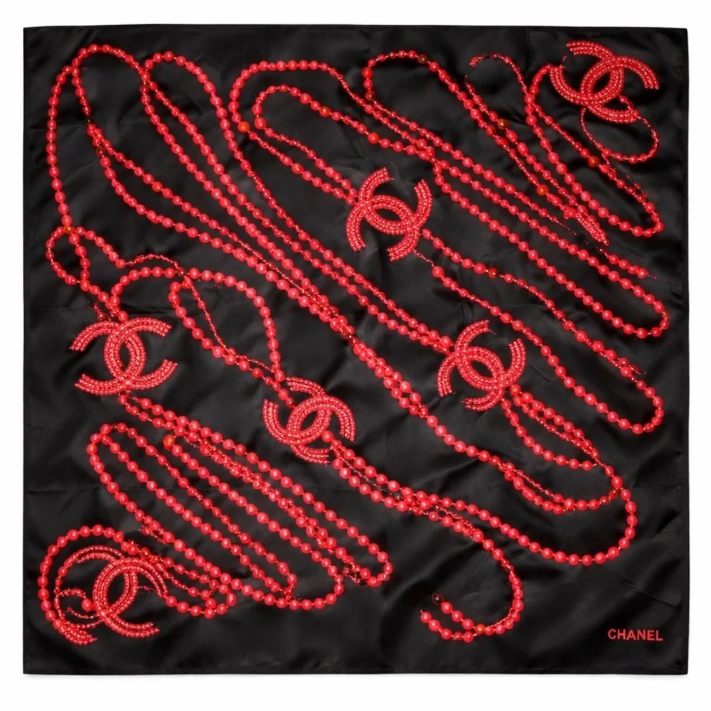 Chanel Silk chic Scarf CC Logo red black Square 35x35 ‼️LAST ONE LEFT 03