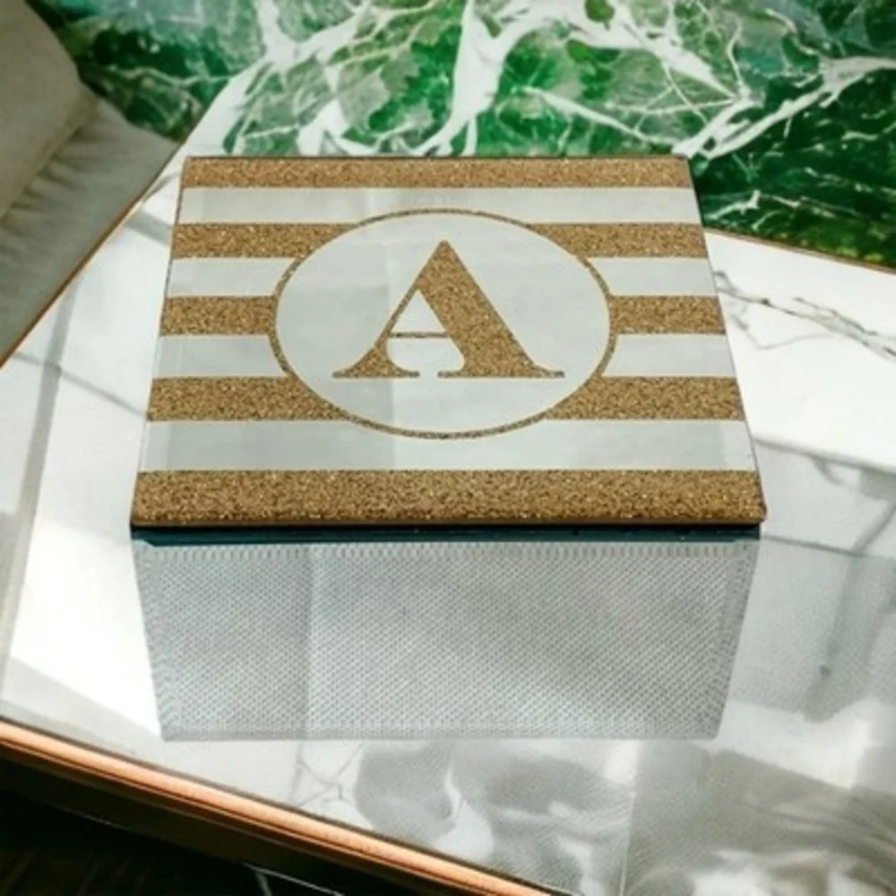 Jewelry Box Gold Glitter Letter A Mirrored Keepsake Box Jewelry Storage Trinket