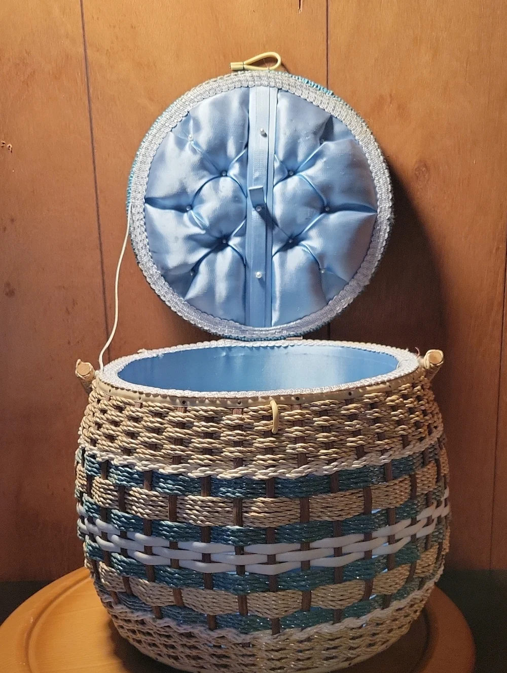 Woven Sewing Basket with Teal Accents - Home Accents
