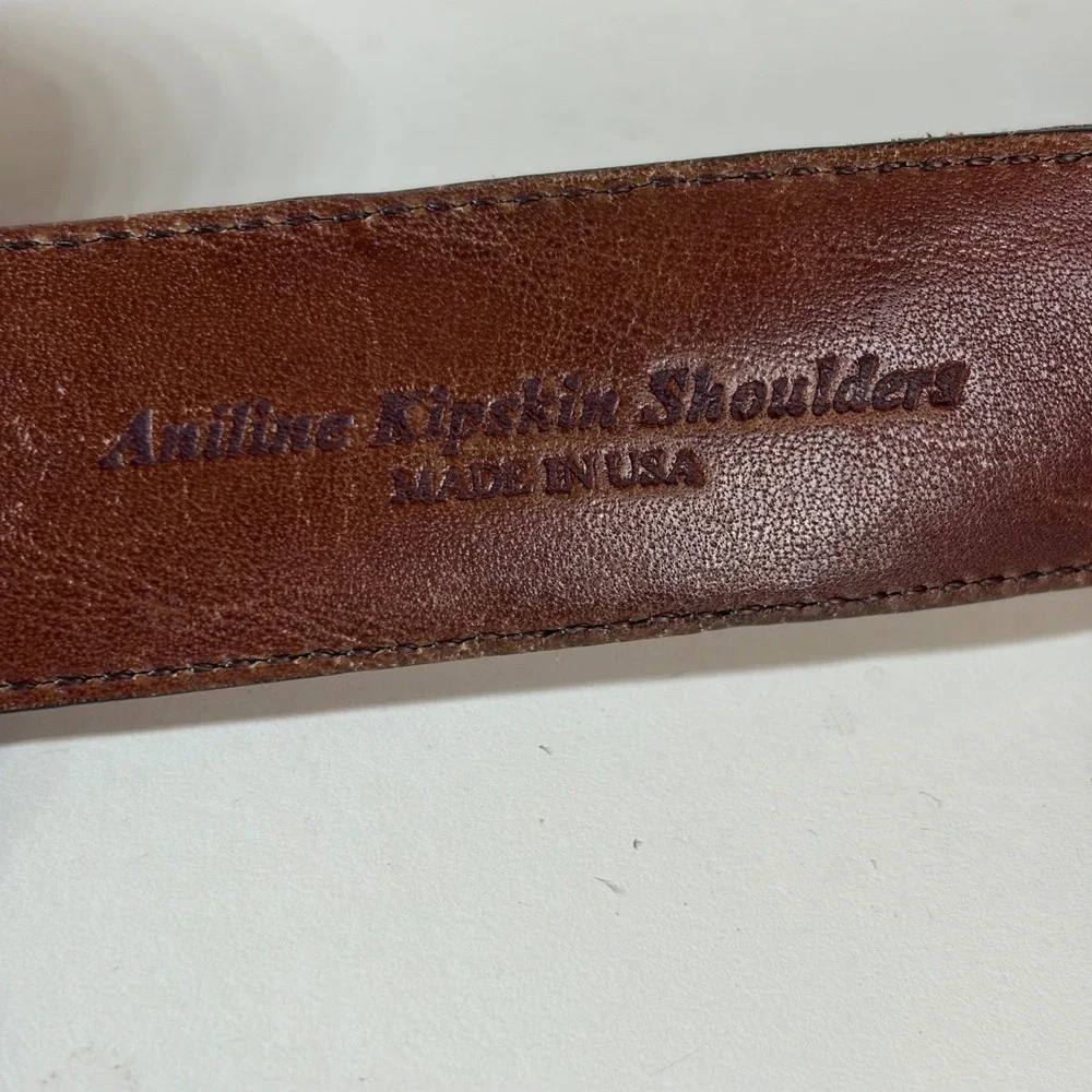 VTG Torino Aniline Kipskin Shoulders Brown Leather Belt Brass Buckle USA Made 36