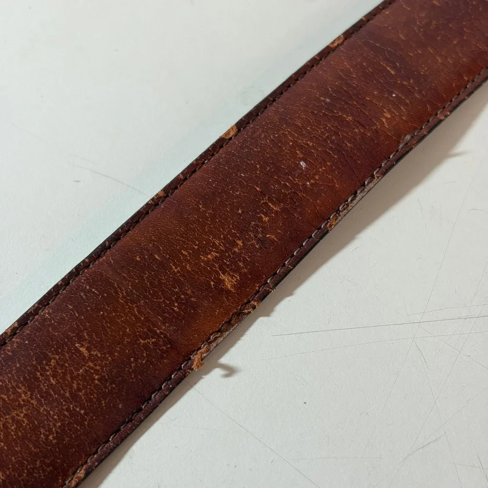 VTG Torino Aniline Kipskin Shoulders Brown Leather Belt Brass Buckle USA Made 36