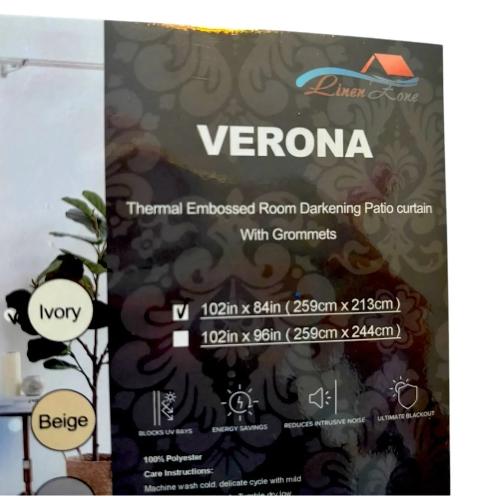 Verona Thermal Embossed Blackout Curtain Ivory 102” x 84” NWT