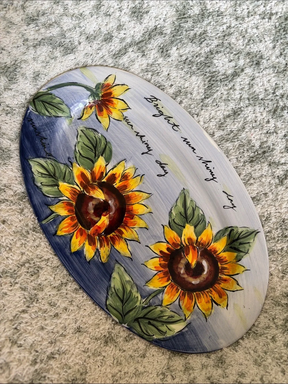 Hand-Painted Ceramic Sunflower Oval Serving Platter NWT 11.5x7”