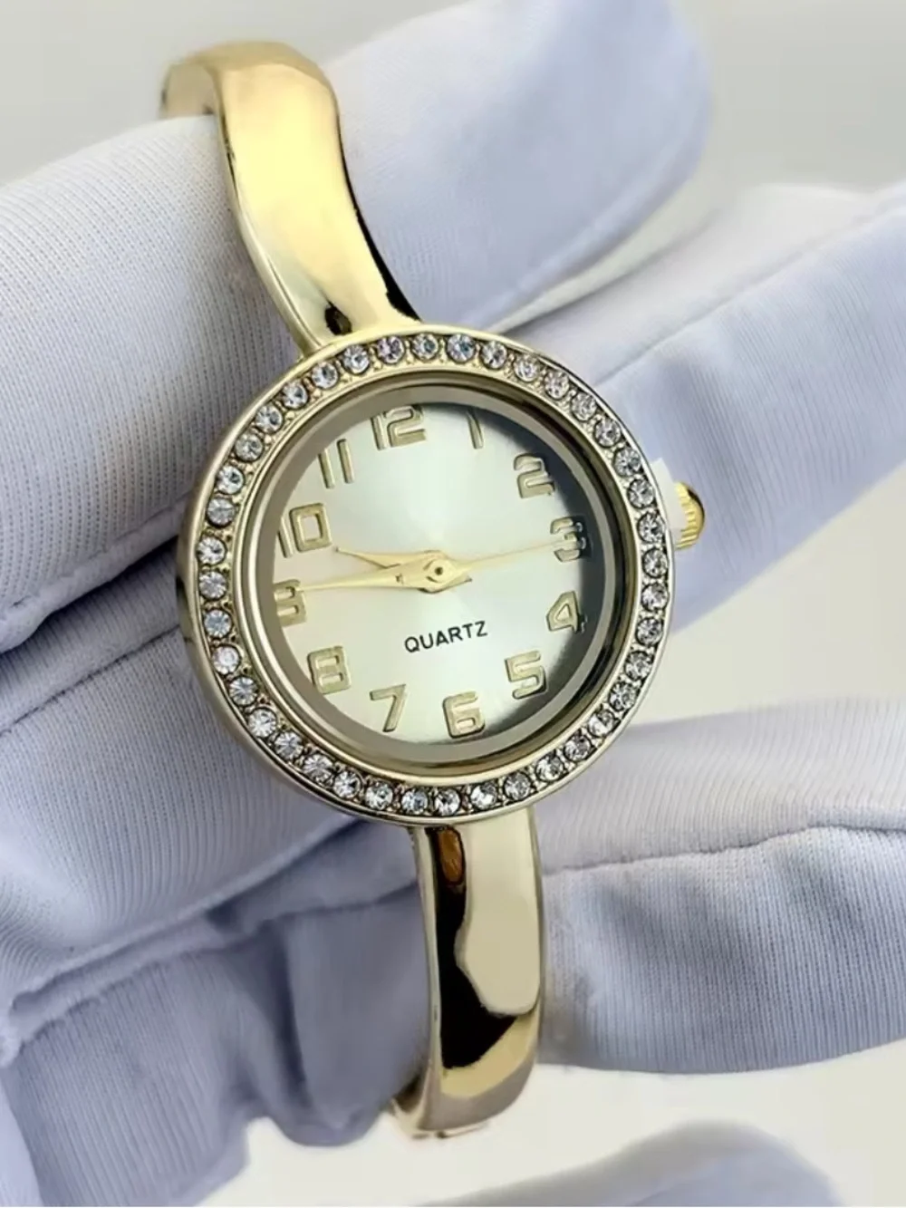 Anthropologie Gold Crystal-Trim Bangle Quartz Watch