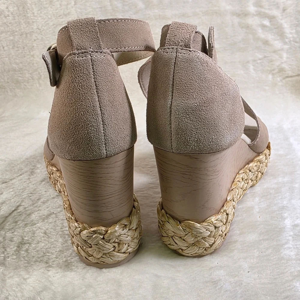 Dolce Vita Oits Wedge Platform Sandals Tan Nude Suede Espadrille Women 9 NEW
