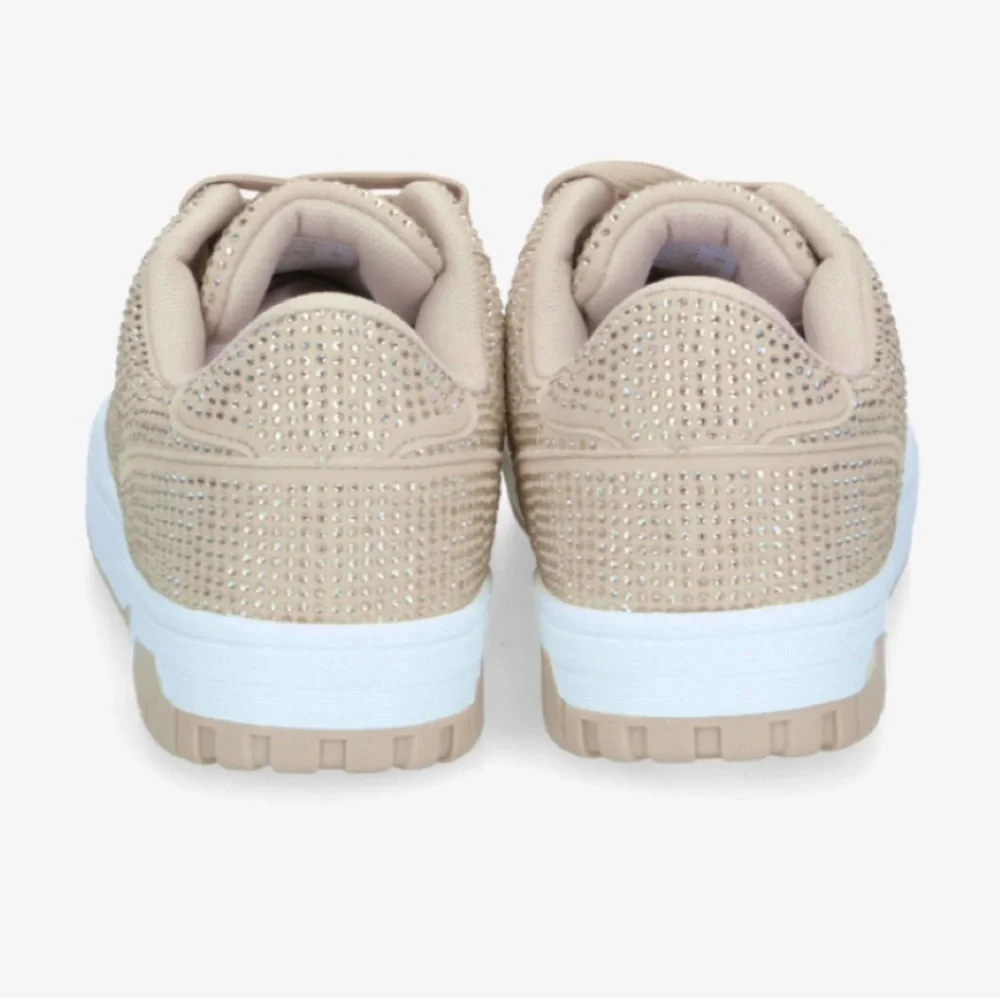 Kids Beige Rhinestone Lace-Up Sneakers