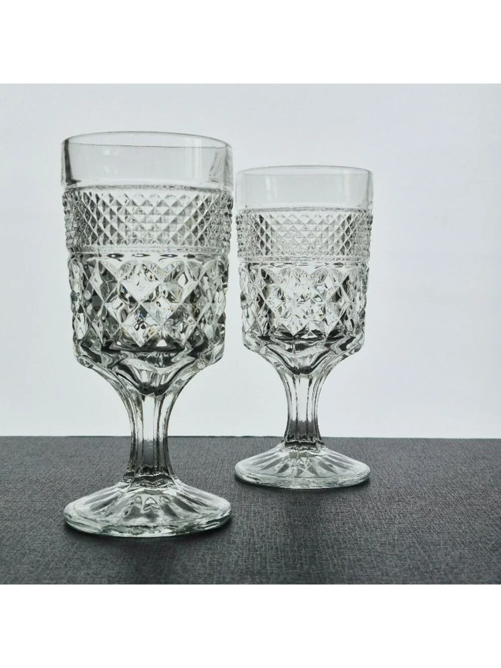 Vintage Anchor Hocking Wexford Goblet Set of 2, Criss Cross Pressed Glass, USA