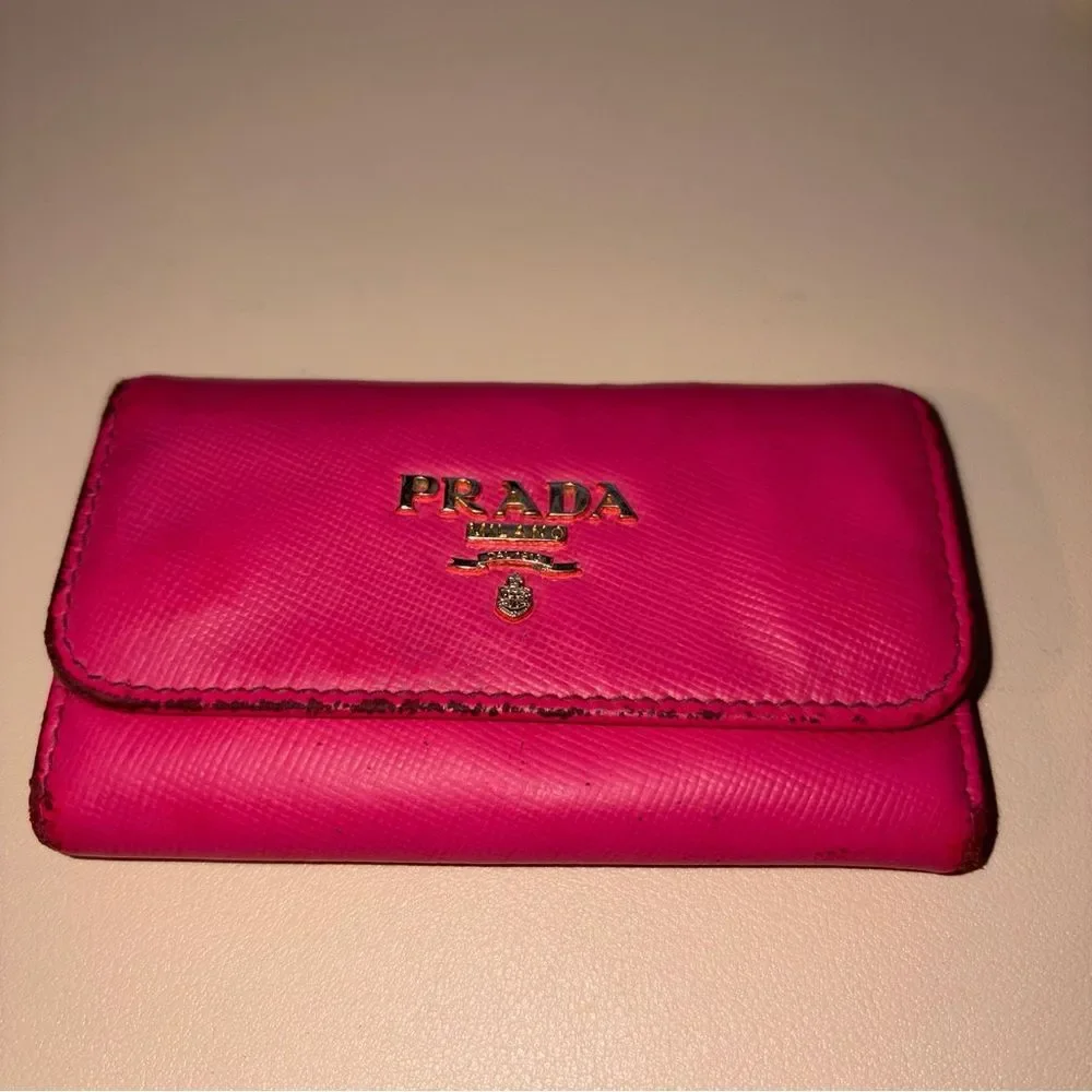 Prada Pink Saffiano Leather Key Case - Peony Pink - Authentic