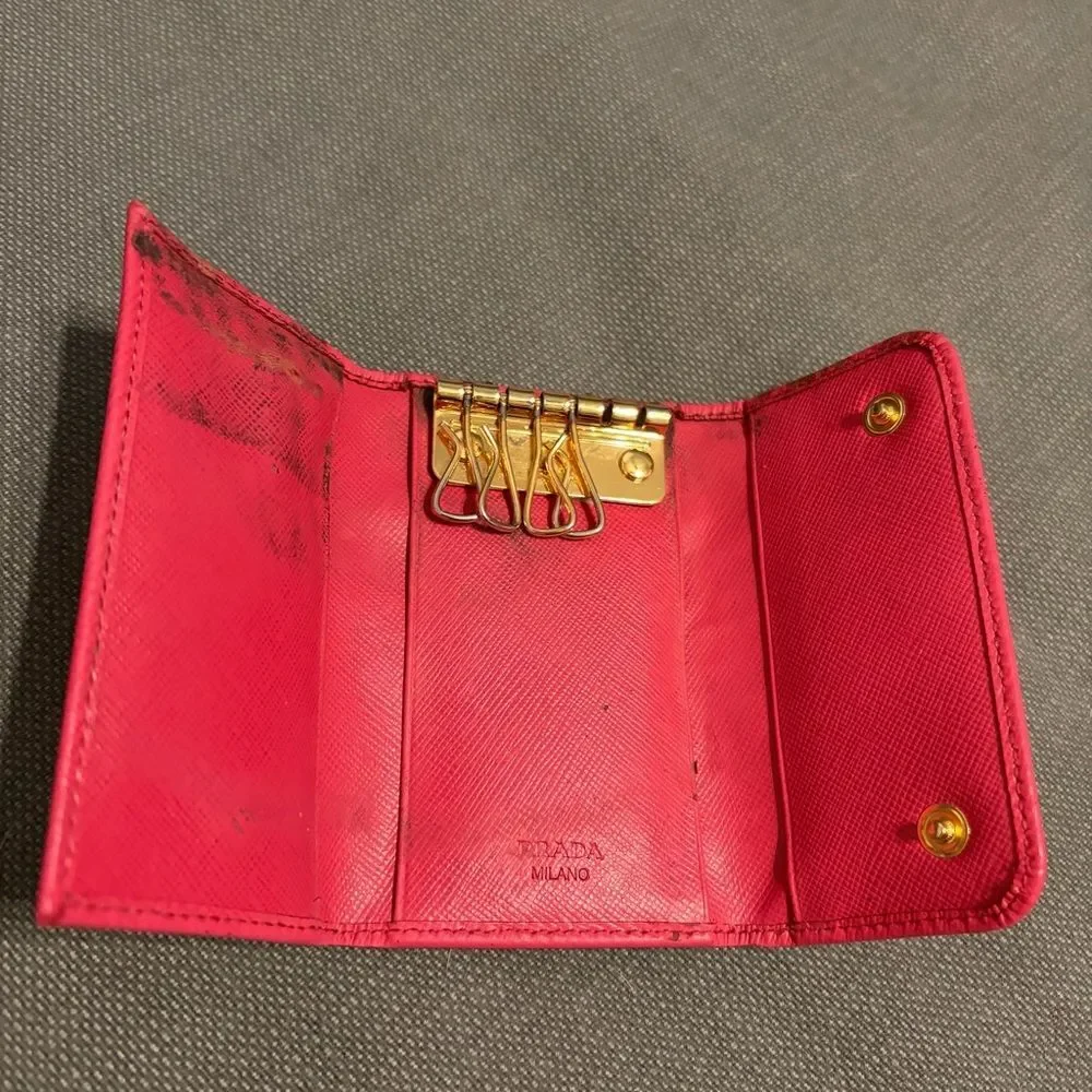 Prada Pink Saffiano Leather Key Case - Peony Pink - Authentic