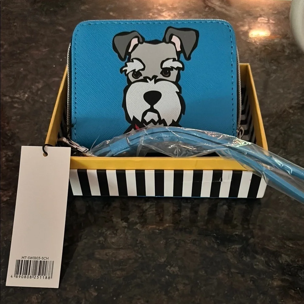 New in Box Marc Tetro is Blue and White Schnauzer Dog Wallet Wristlet