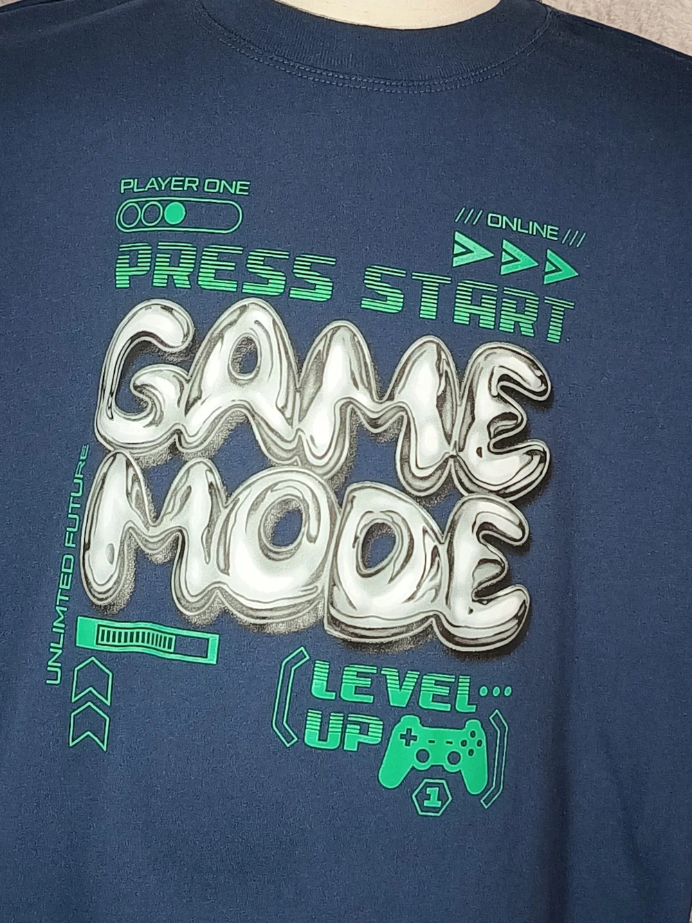 Navy Blue Press Start 'Game Mode' Graphic Long-Sleeve Tee.   KS 30