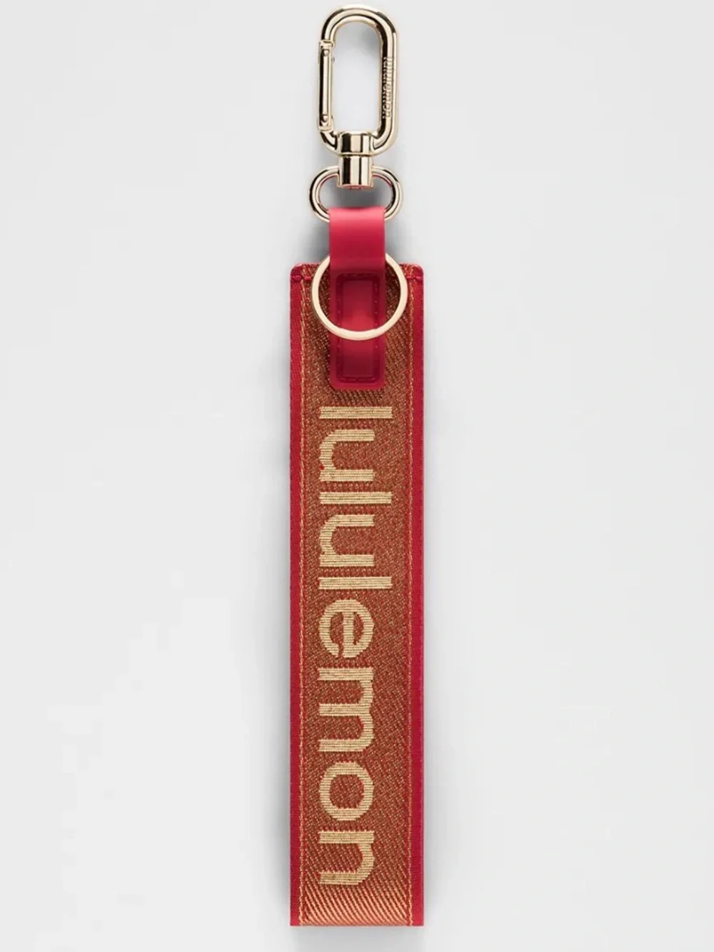 lululemon never lost key chain Oxford Red/Gold Buff Logo Keyring Strap