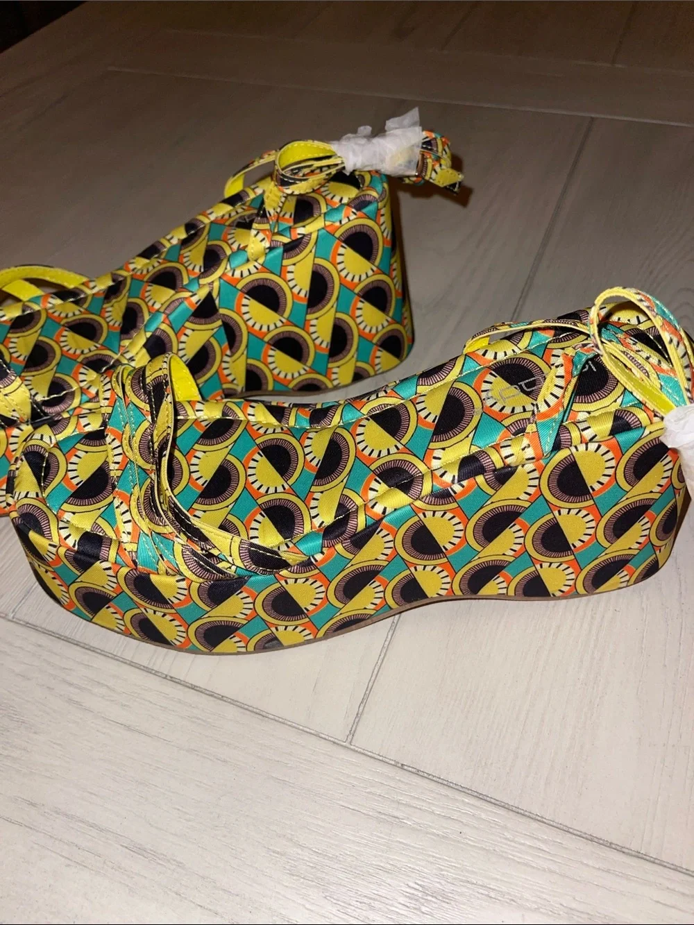 Unilady Patterned Yellow Slingback Platform Sandals