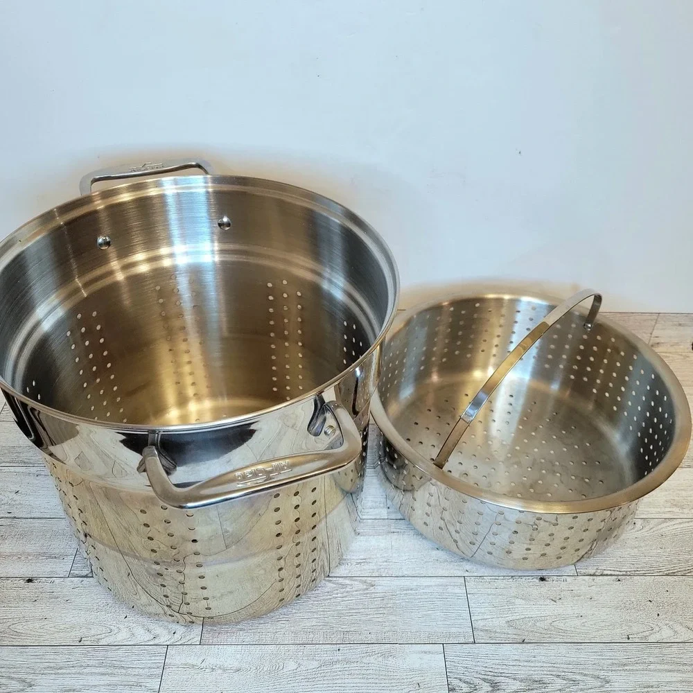 All-Clad 2pc Multi-Pot Stainless Steel Stock Strainer & Steamer Insert 12qt READ