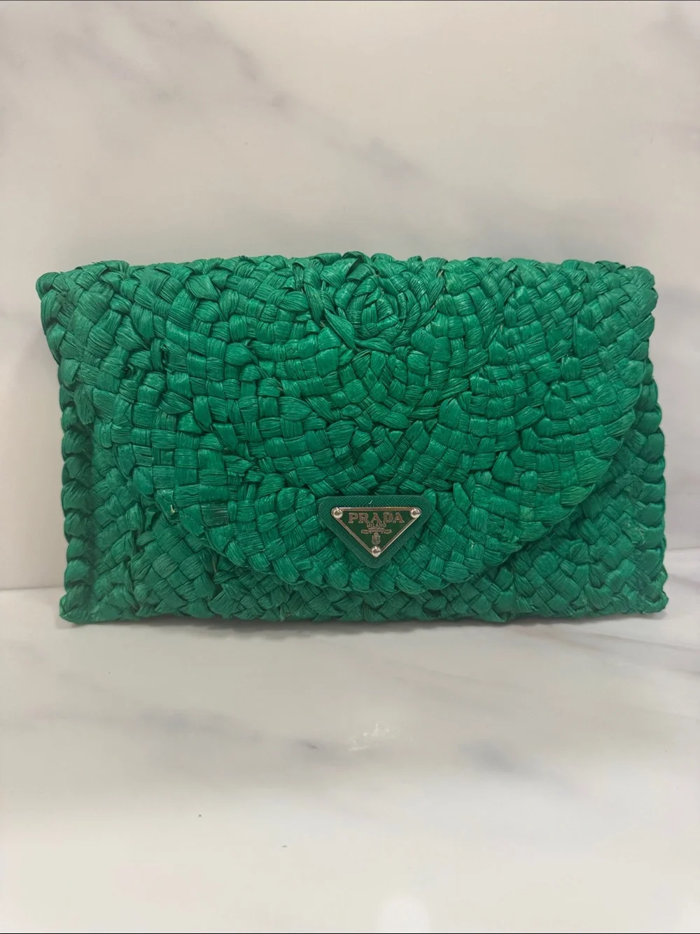 Emerald Green Woven Envelope Clutch