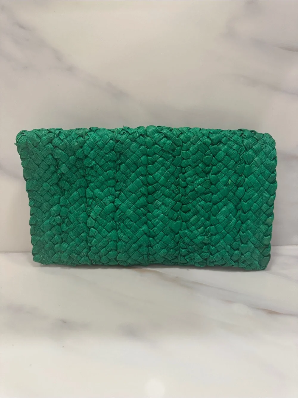 Emerald Green Woven Envelope Clutch