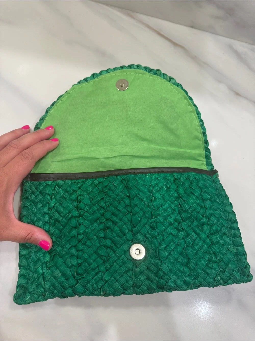 Emerald Green Woven Envelope Clutch