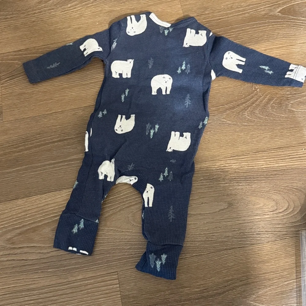 NWOT BLOOMIN BABY waffle knit cotton navy polar bear print romper
