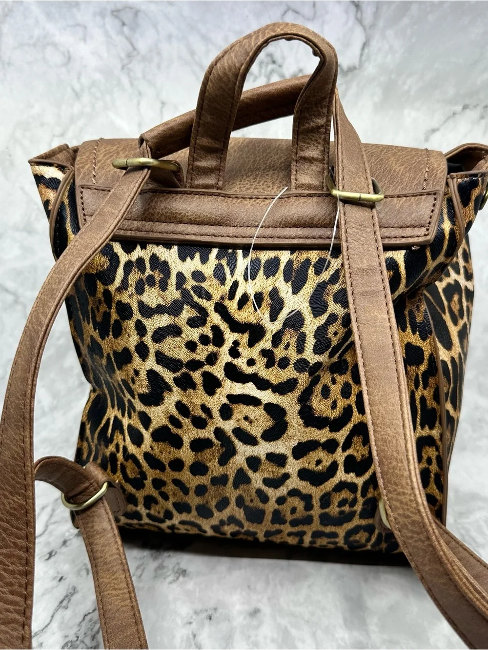 Brown Leopard Print Mini Backpack with Monogram Accent