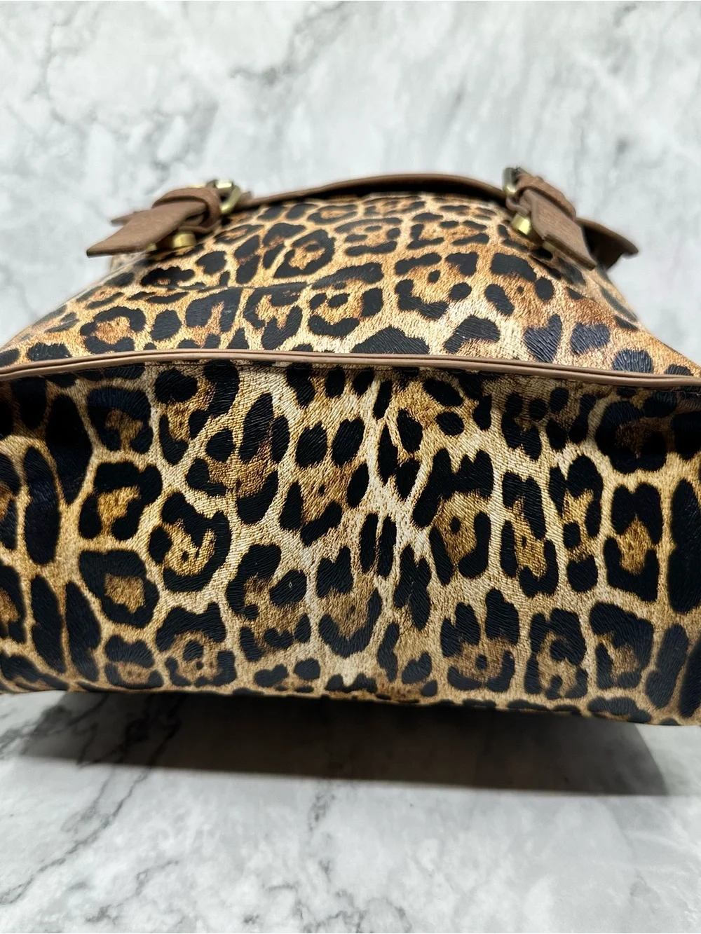 Brown Leopard Print Mini Backpack with Monogram Accent