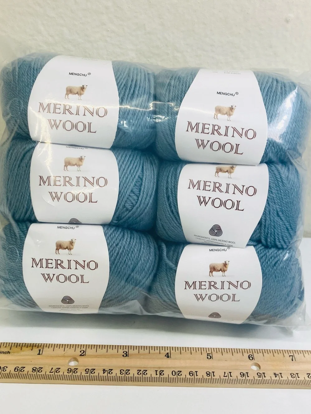 6 NWT ~300g total Mengchu 6 Skeins 100% Merino Wool Yarn color: Soft Teal