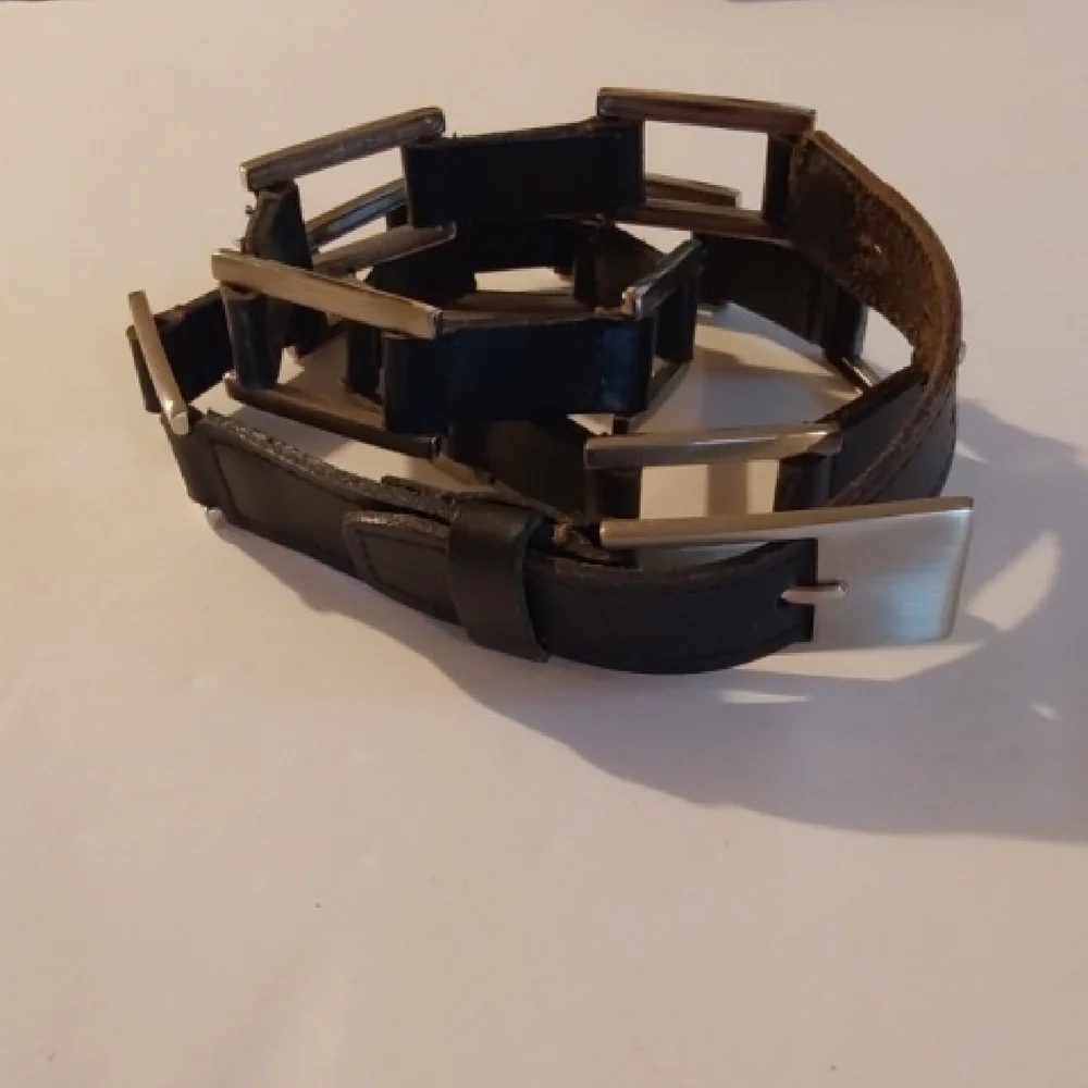 Womens Black Genuine Leather Belt with Silver Metal Links Edgy Punk Goth Sz.M/L