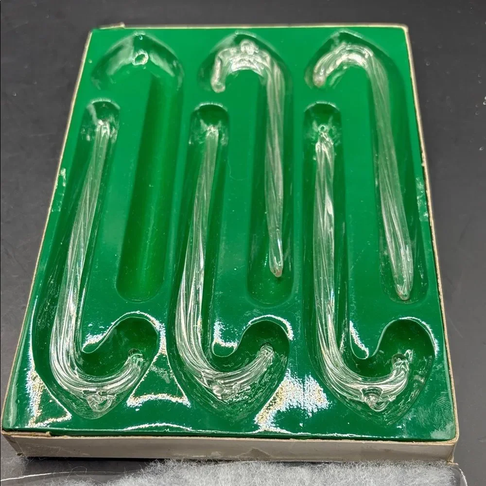 5 Vintage Clear Glass Candy Cane Ornaments