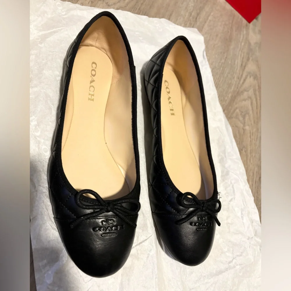 Coach Black Allyson Quilted Flats with Bow