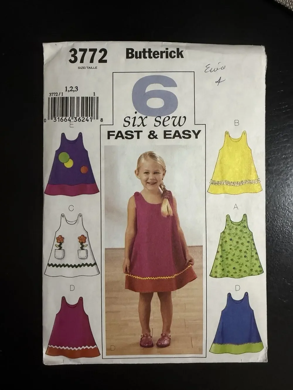 Butterick 6 So Easy A-Line Dresses #3772 Girls' 1, 2, 3 Uncut Pattern