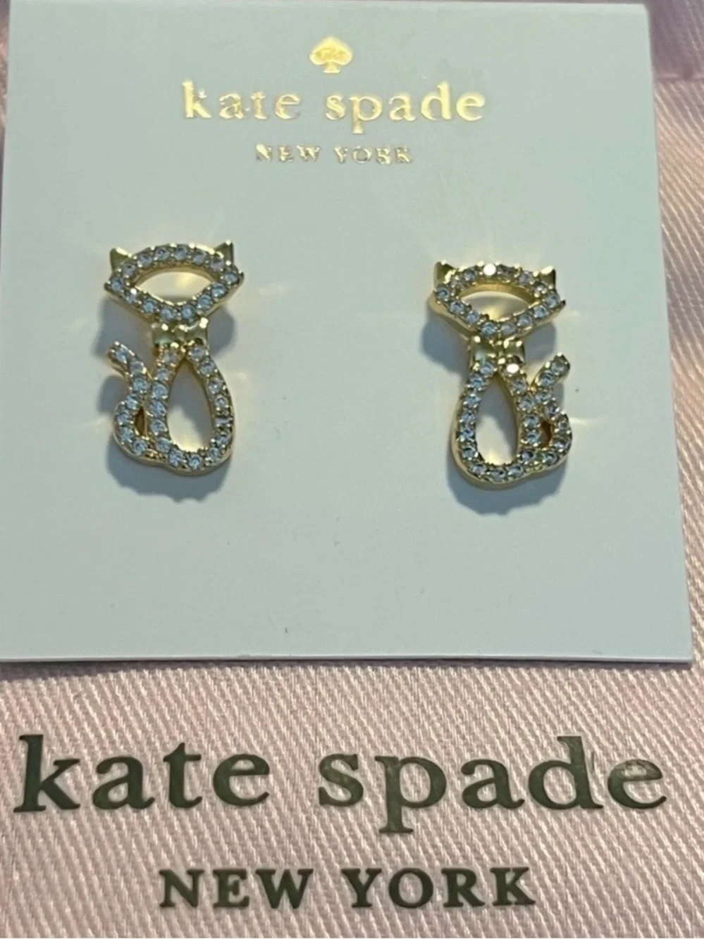 Authentic Kate Spade Jazz Things Up Pave Cat Gold And Pave Crystals Stud Earring