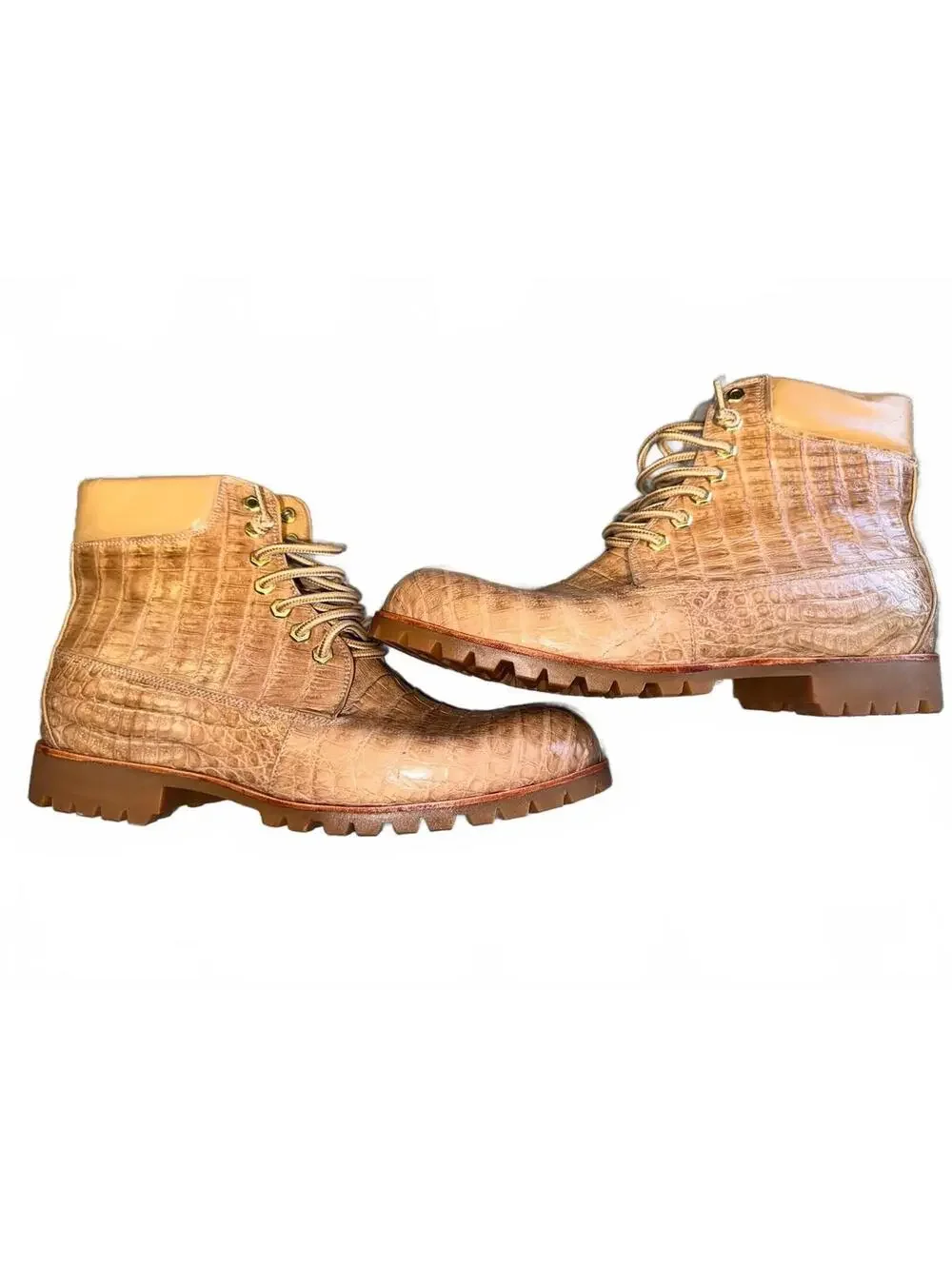 Alligator/Crocodile Skin Tan Boots Vibram Sole US 12 Mauri Style