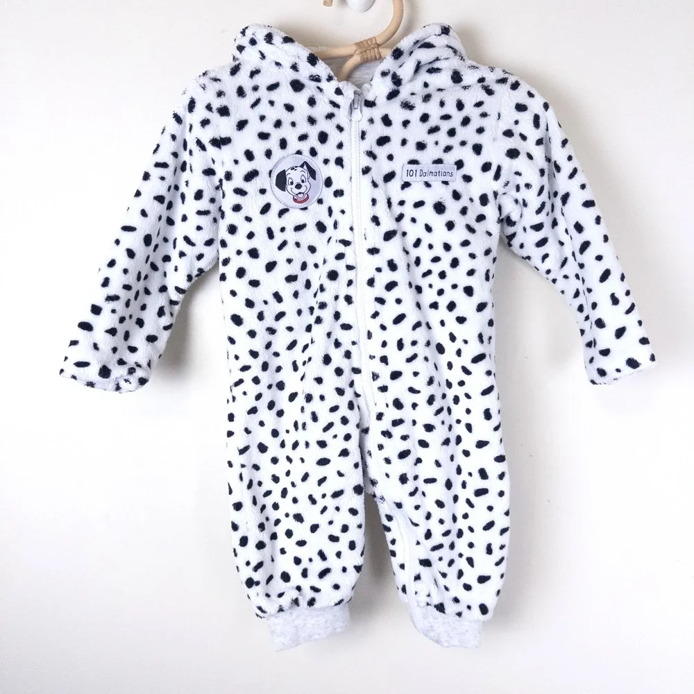 Disney Baby x‎ Primark 101 Dalmatians One Piece Zip Jumpsuit Black White 6-9m