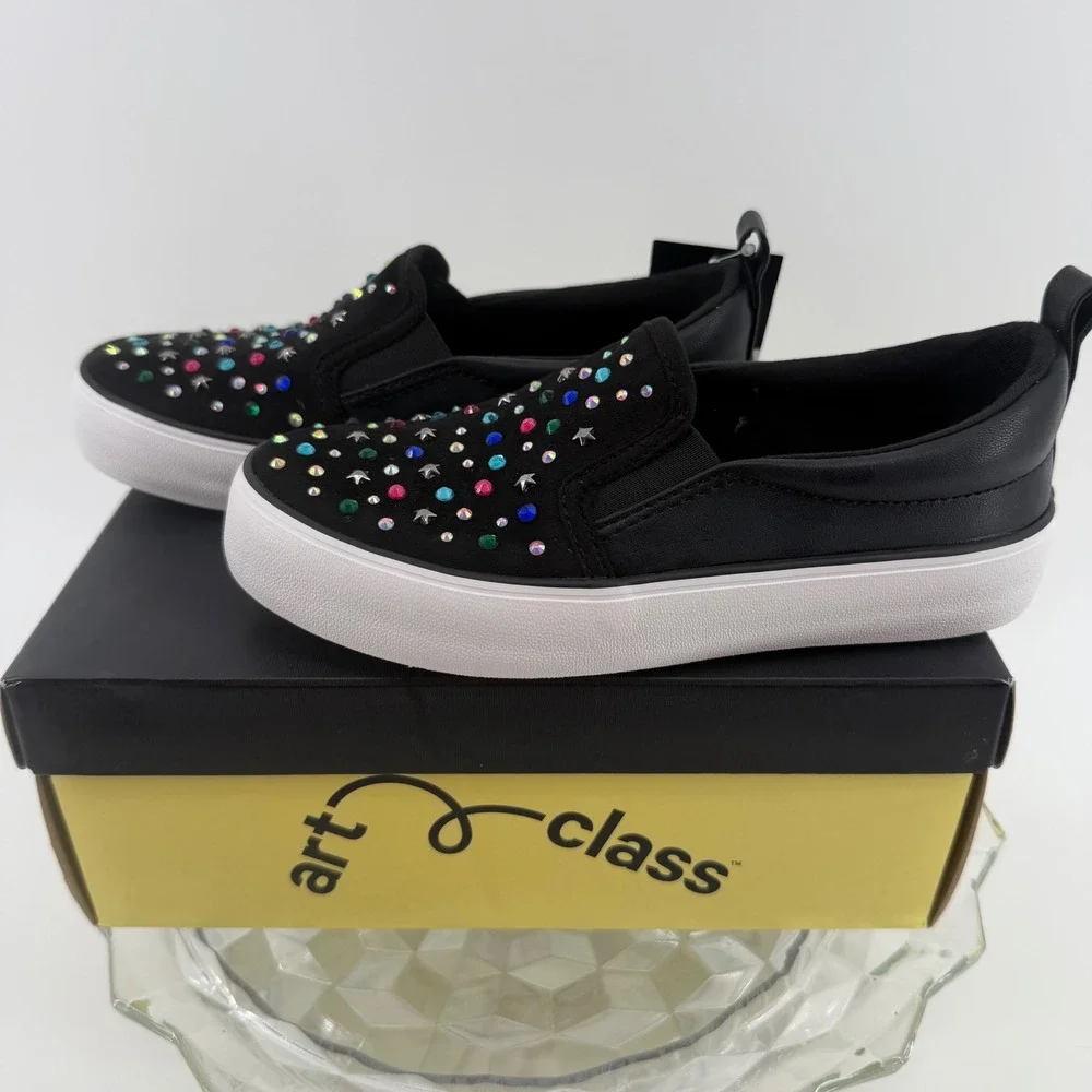 Art Class Girls Black Hanna Rhinestone Star Slip On Sneakers‎ Size 13 NEW