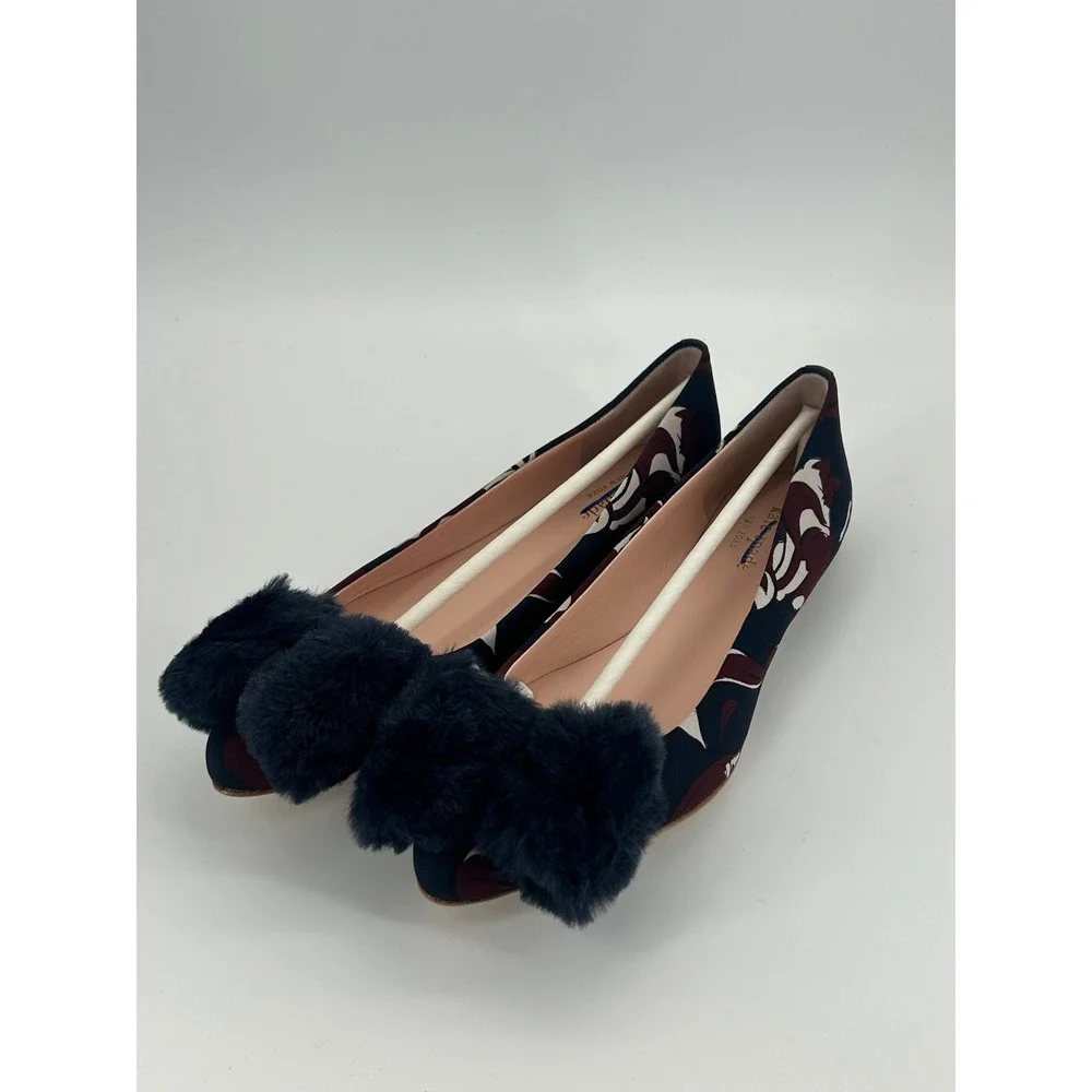 Kate Spade Elen Flats Size 8 Navy‎ Multi Fox Print Pom Pom New In Box