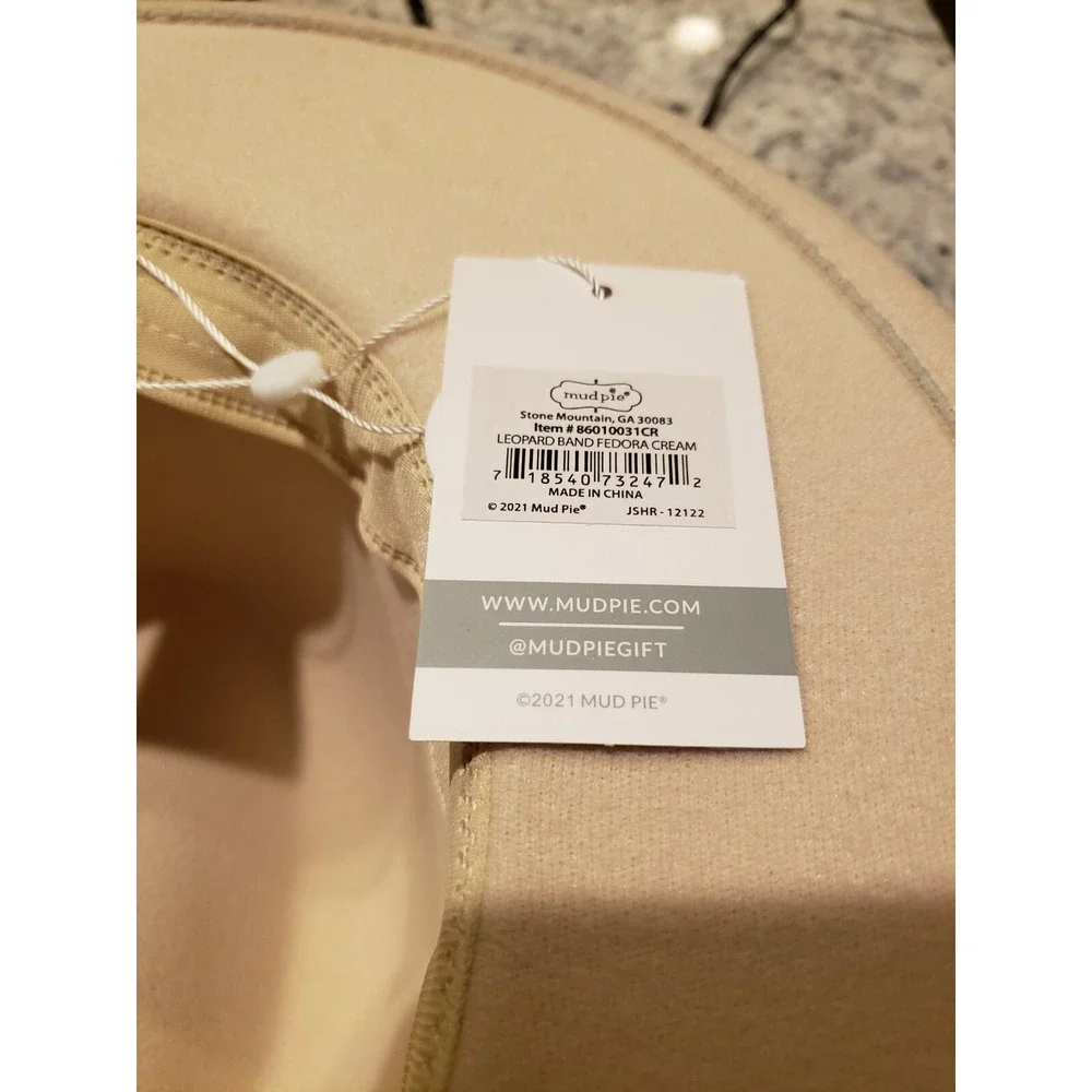 New Mud Pie Women's Fedora Hat Cream Felt, Leopard Band Western Style Adjustable