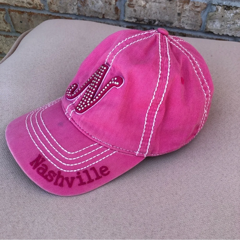 Robin Ruth 100% Cotton Pink Nashville Baseball Hat Cap Rhinestone Adjustable‎
