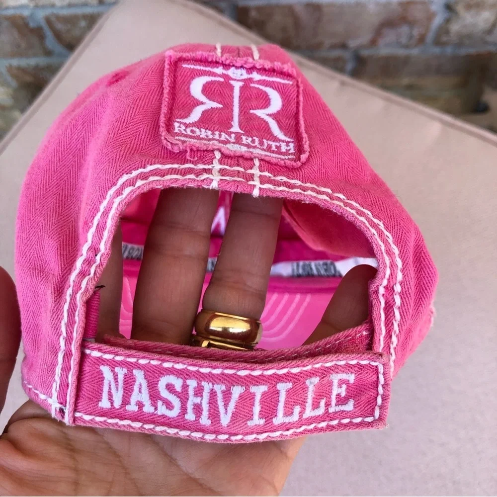 Robin Ruth 100% Cotton Pink Nashville Baseball Hat Cap Rhinestone Adjustable‎