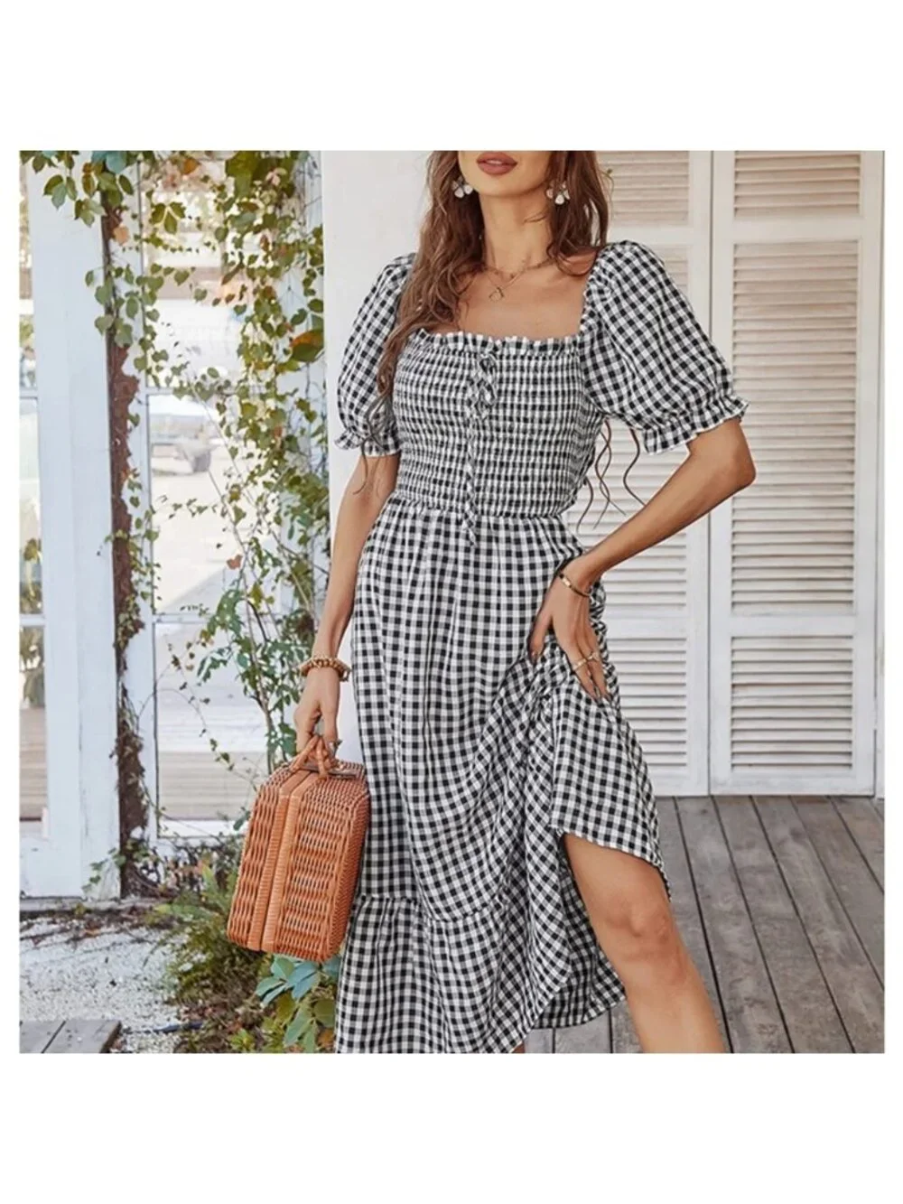 Women's Boho Tie Back Dress Beach Flowy Ruffle Midi Long