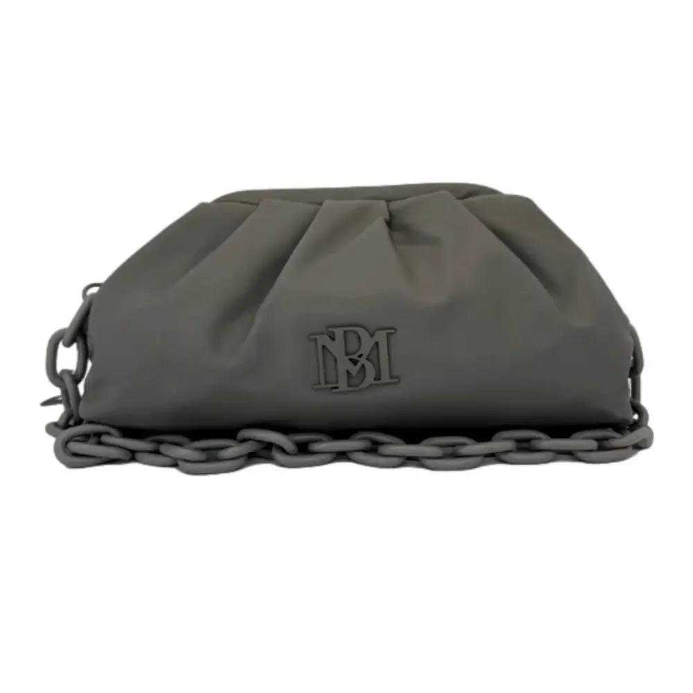 BADGLEY MISCHKA Dark grey vegan leather chain clutch NWT in original packaging