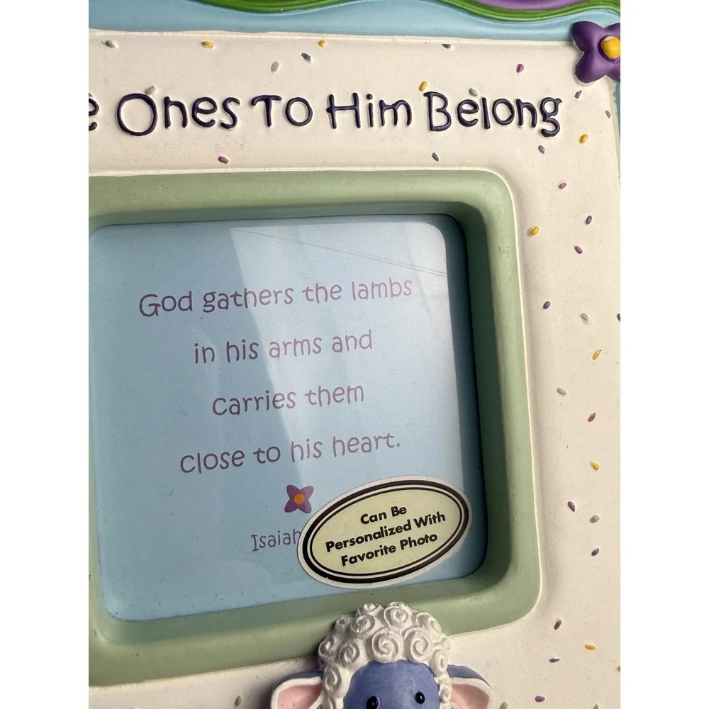 Inspirio Baby Blue Green Sheep Picture Frame Little Ones To Him Belong‎ Baptism