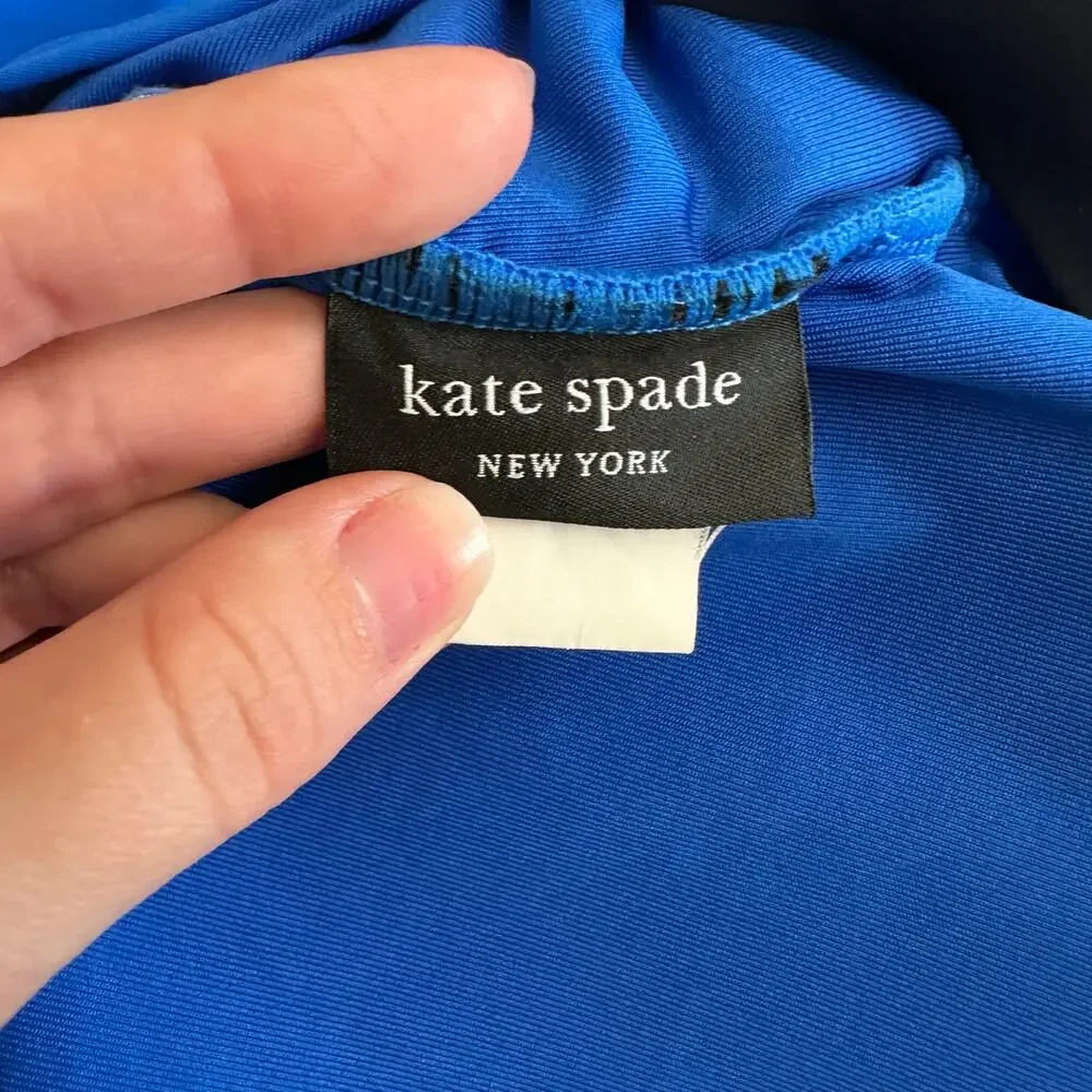 Kate Spade One Piece Swimsuit Women’s 6 Blue Black Tie Straps Ruched Padded Cups