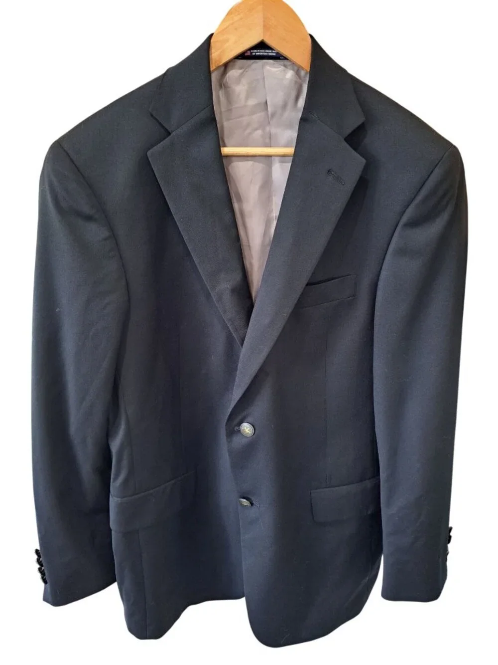 Hart Schaffner Marx Mens Black Two-Button Wool Blazer Sport Coat Made In USA Siz